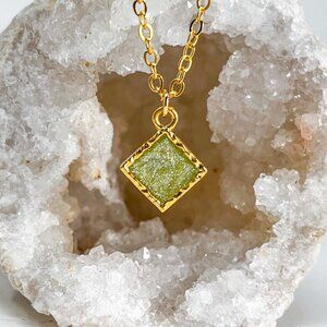3/$20 14k Gold Grass Green Glitter Resin Diamond Handmade Pendant Necklace